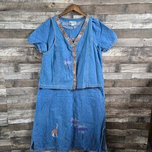 Vintage 2 Piece Safari Dress Vest Combo Denim Combo Womens XXL